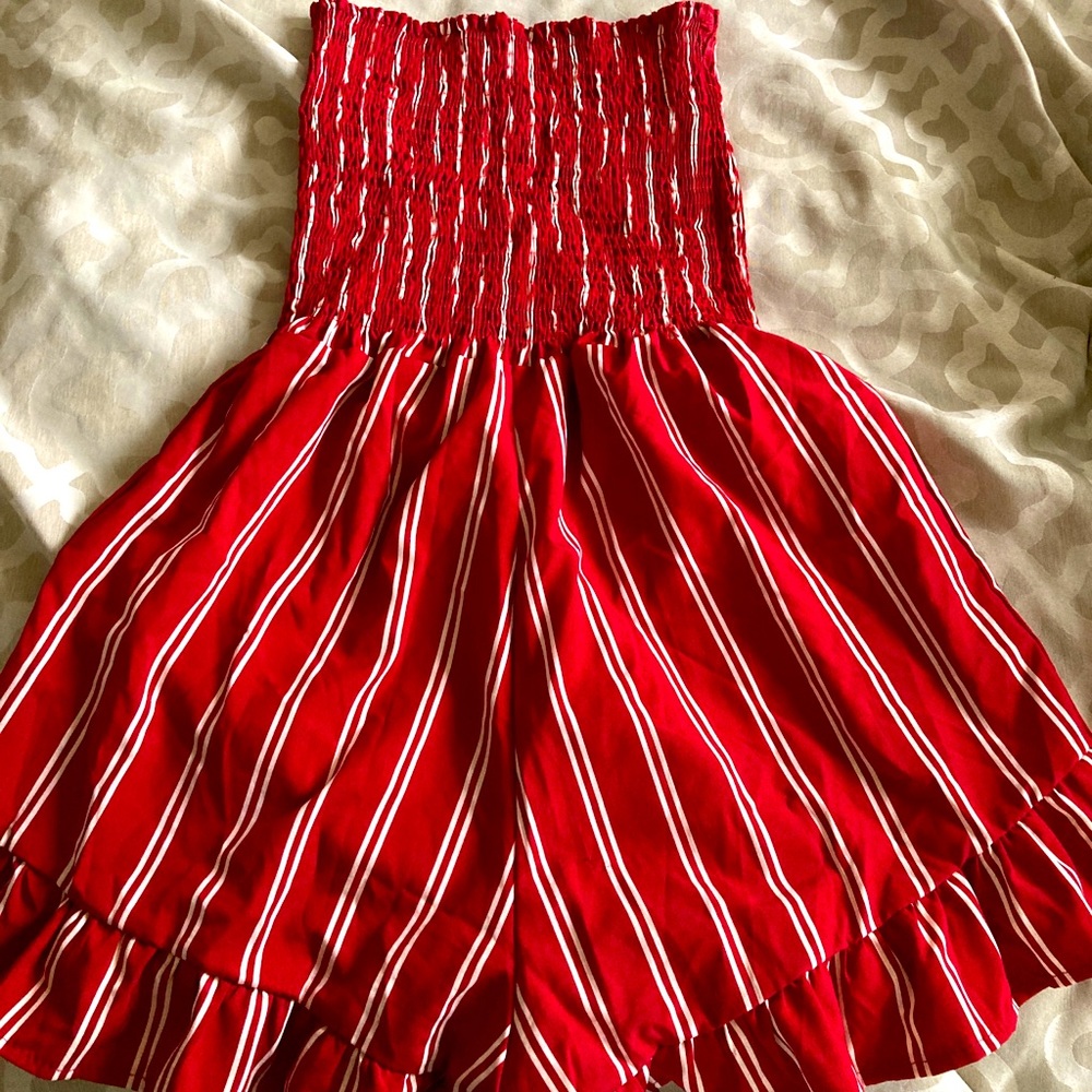 Red and white striped romper from ROMWE